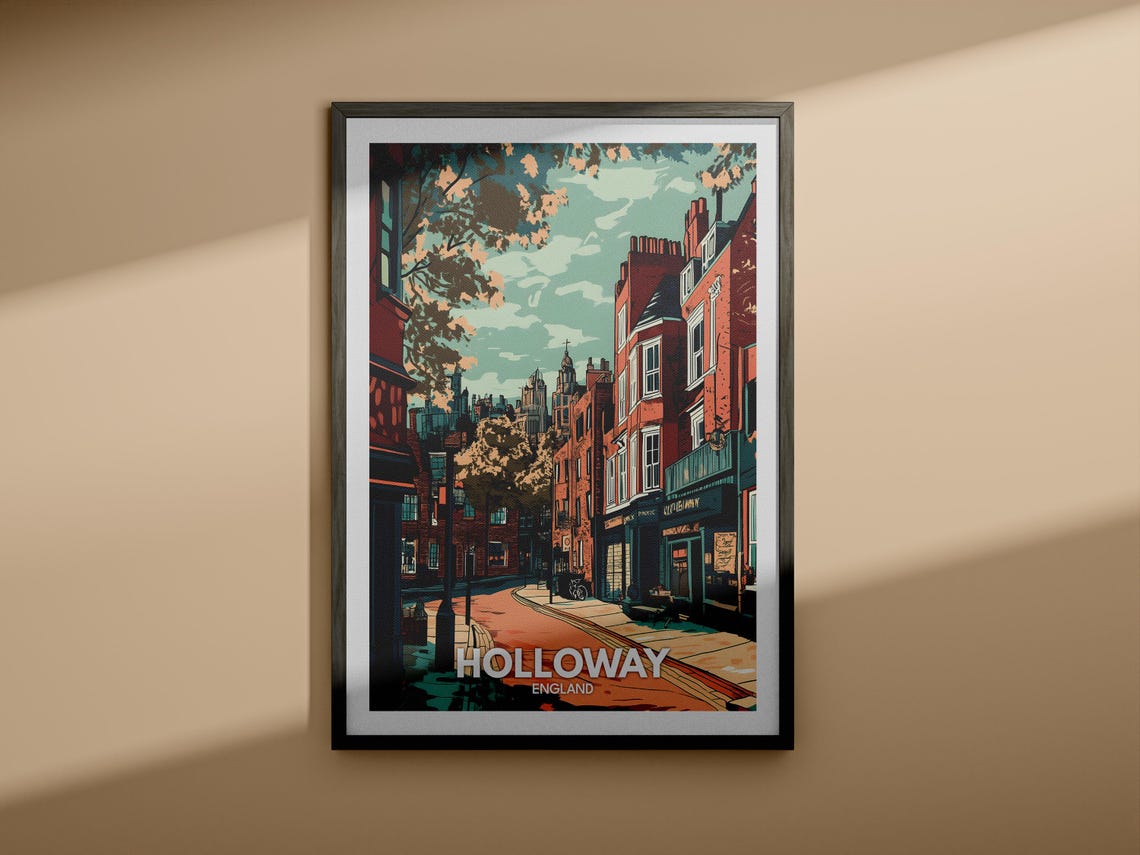 Holloway Travel Print England Holloway Travel Poster England Travel Poster United Kingdom Wall Art British Art Decor - Image 3