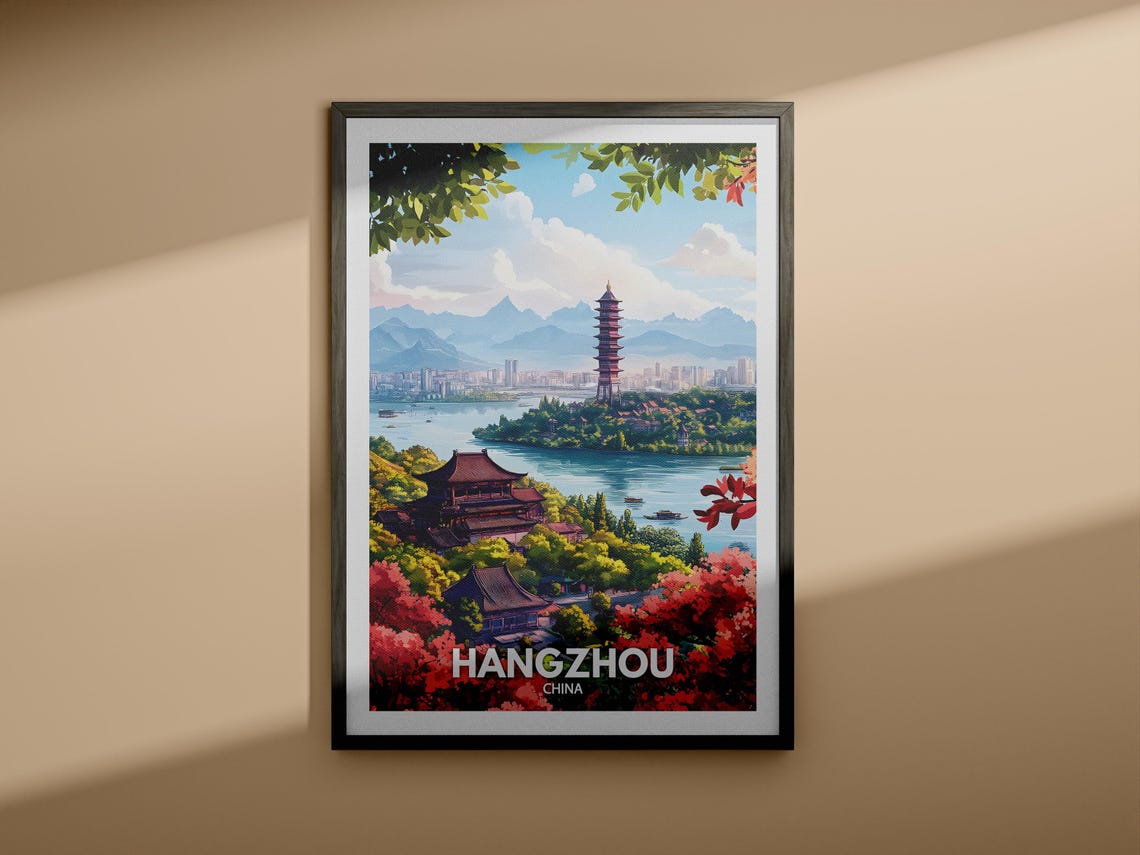Hangzhou Travel Print China Hangzhou Travel Poster China Travel Poster China Cityscape Wall Art Unique City Art Decor - Image 3