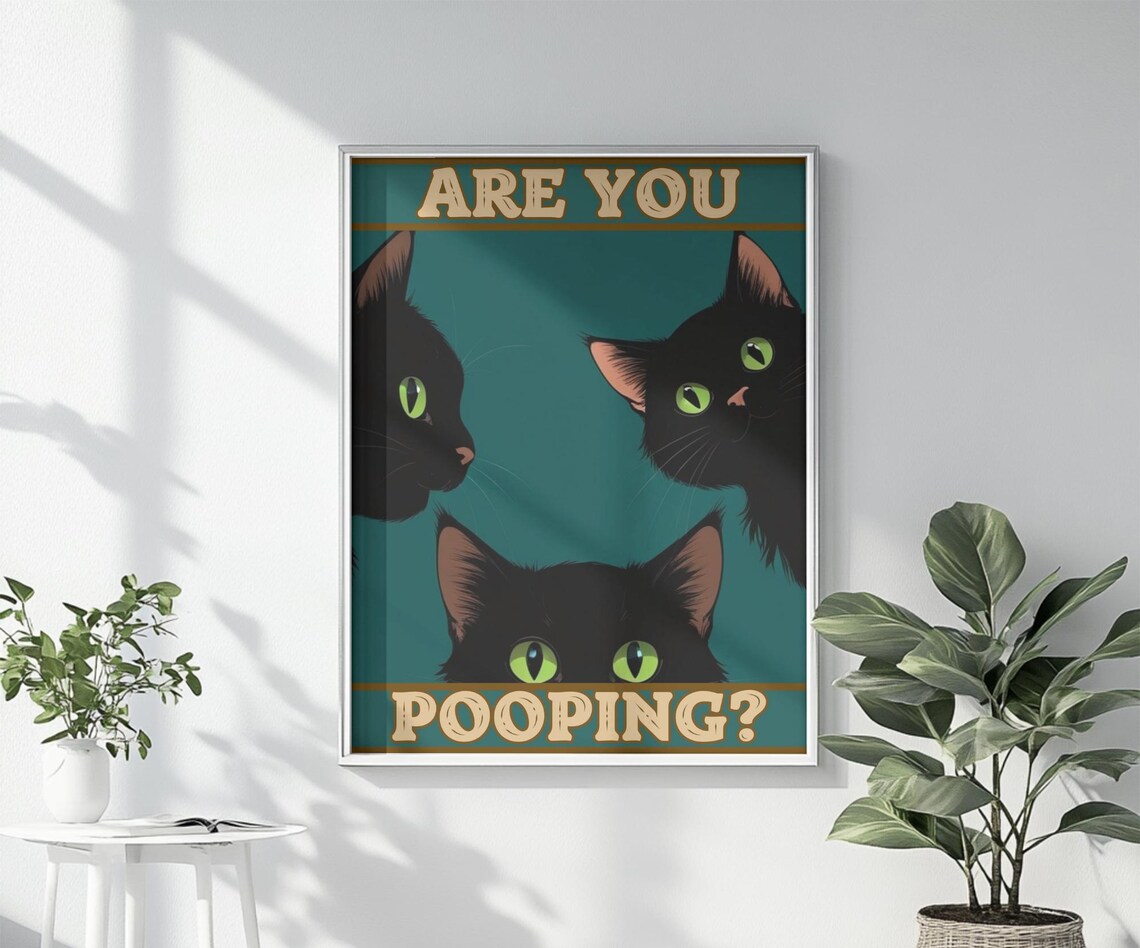 Funny Cat Bathroom Art Print, Quirky Restroom Decor - Image 2