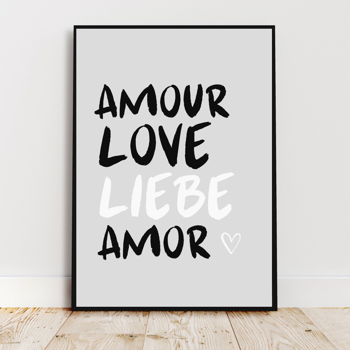 Amour Love Liebe Amor Four Language Quote Heart Wall Decor Poster