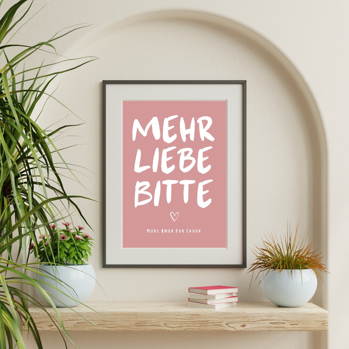 Mehr Liebe Bitte Blush Pink German Love Quote Typography Heart Poster - Image 2