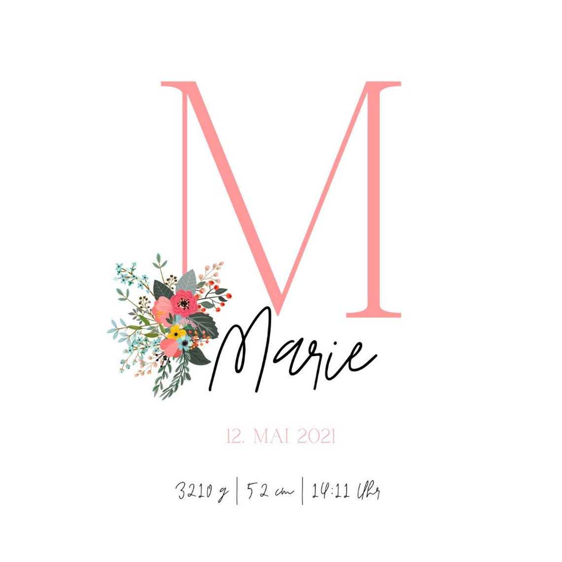 Personalized Birth Poster with Blue Initial and Eucalyptus Decor - Image 2