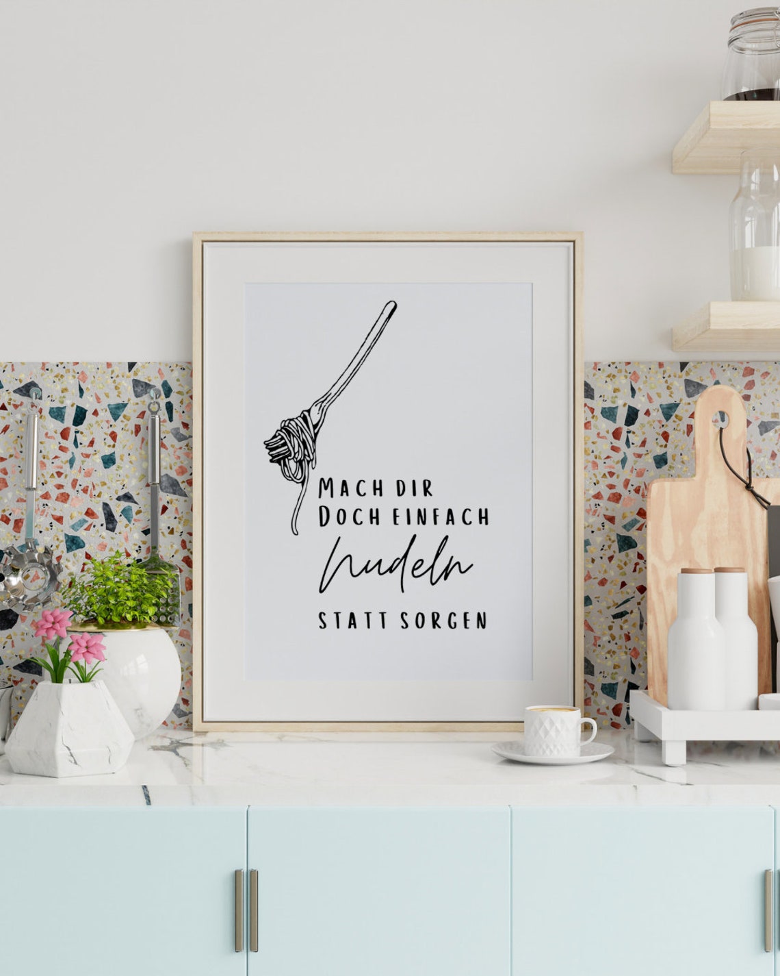 Funny Pasta Quote Poster Make Pasta Not Worries Kitchen Humor Art - Image 2