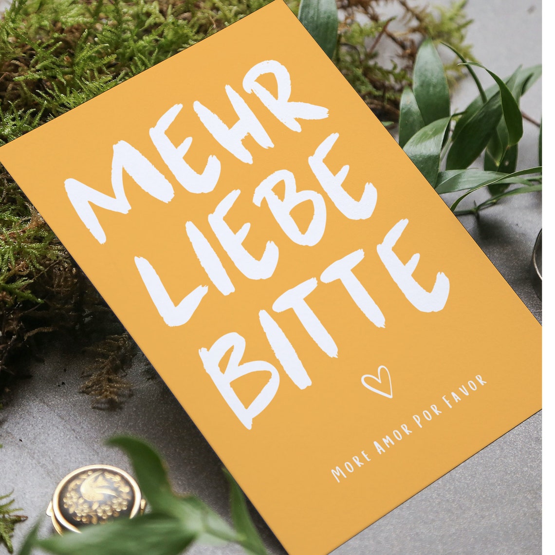 Mehr Liebe Bitte Mustard Yellow German Love Quote Typography Poster - Image 2