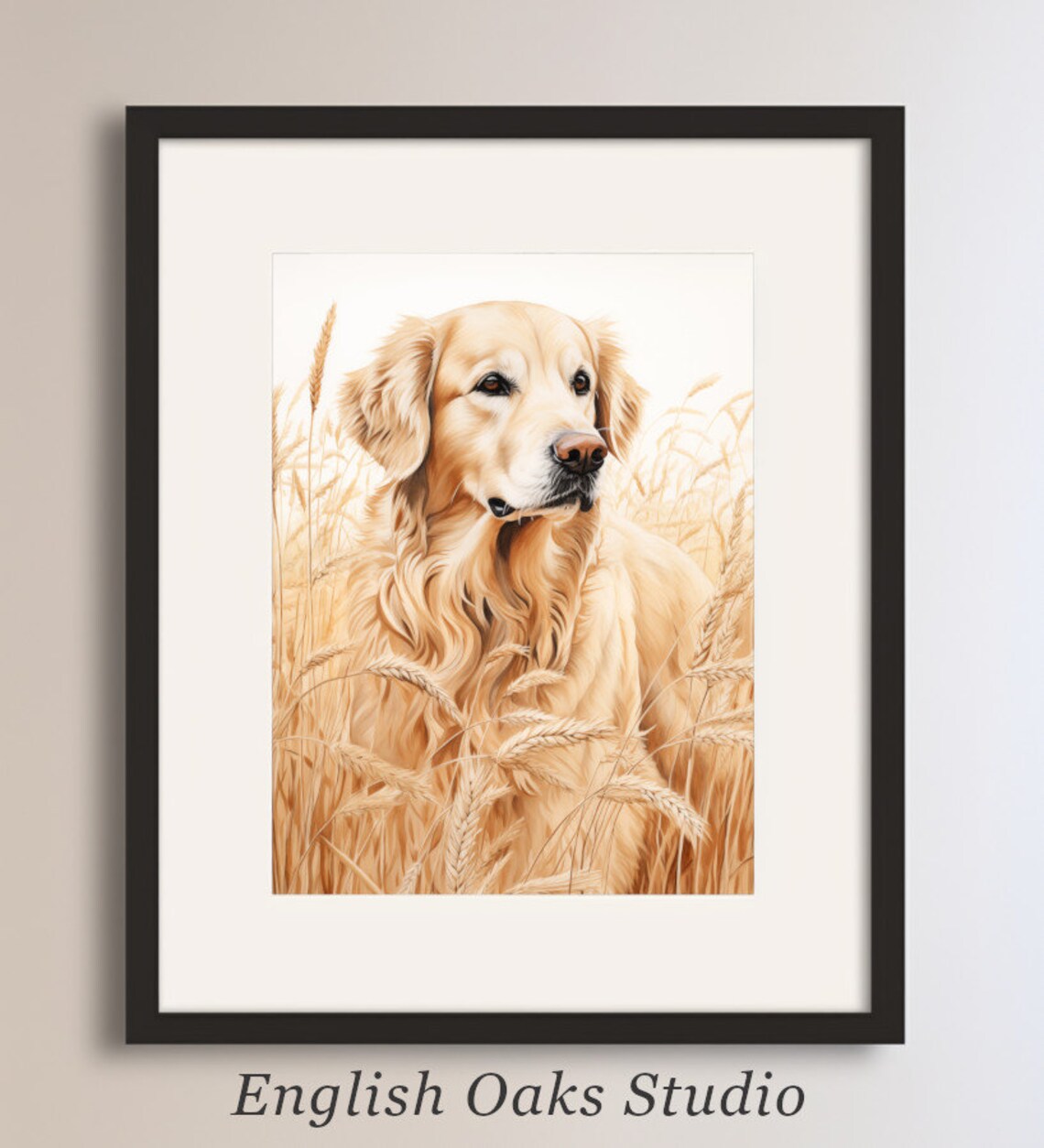 Golden Retriever Oil Painting Wheat Field Warm Dog Portrait Poster