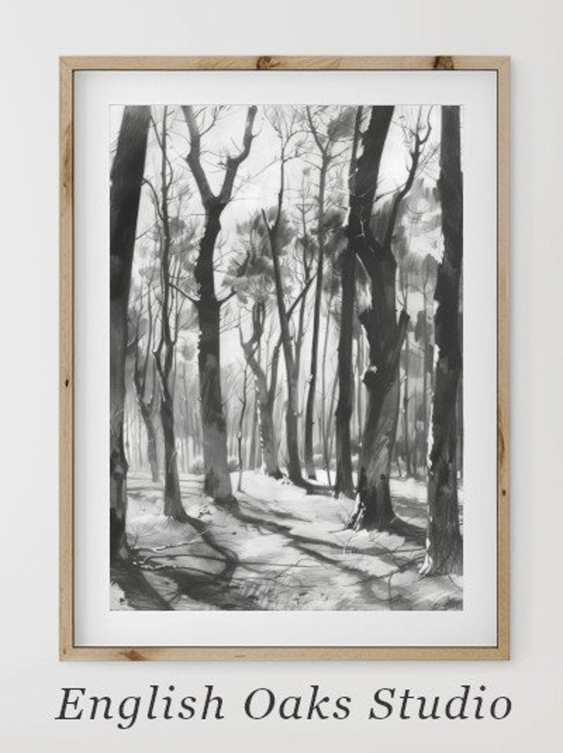 Rustic Neutral Forest Landscape Sketch Wall Art Vintage Landscape Drawing Wall Art 01