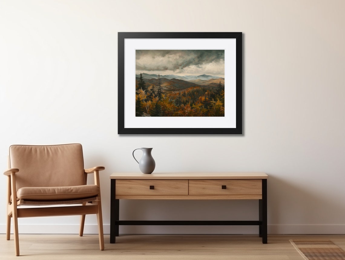 Moody Autumn Valley Painting Storm Clouds Fall Foliage Poster - Image 2