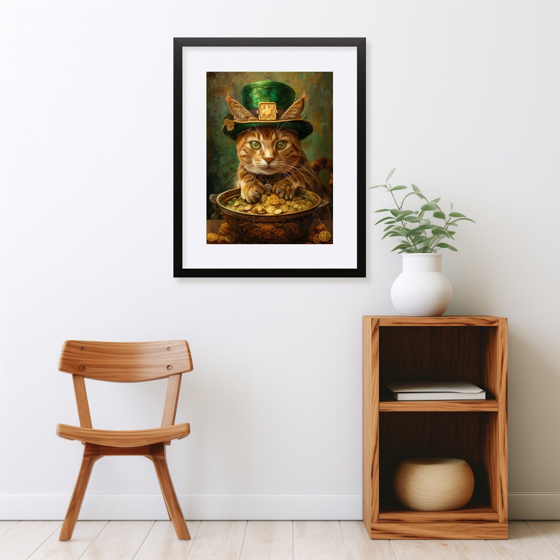 Orange Tabby Cat with Gold Coins Leprechaun Hat St Patricks Wall Art - Image 2