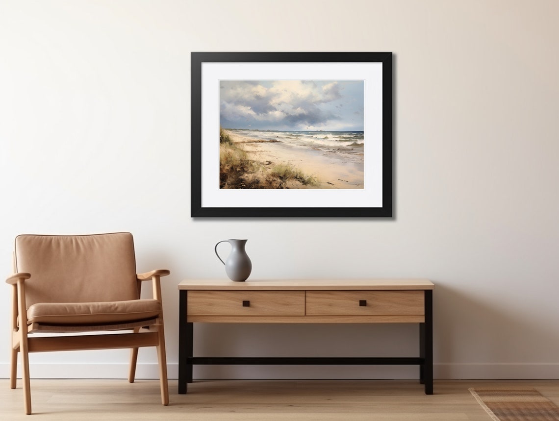 Moody Wild Beach With Dunes Under Dramatic Cloudy Sky Art Poster - Image 2