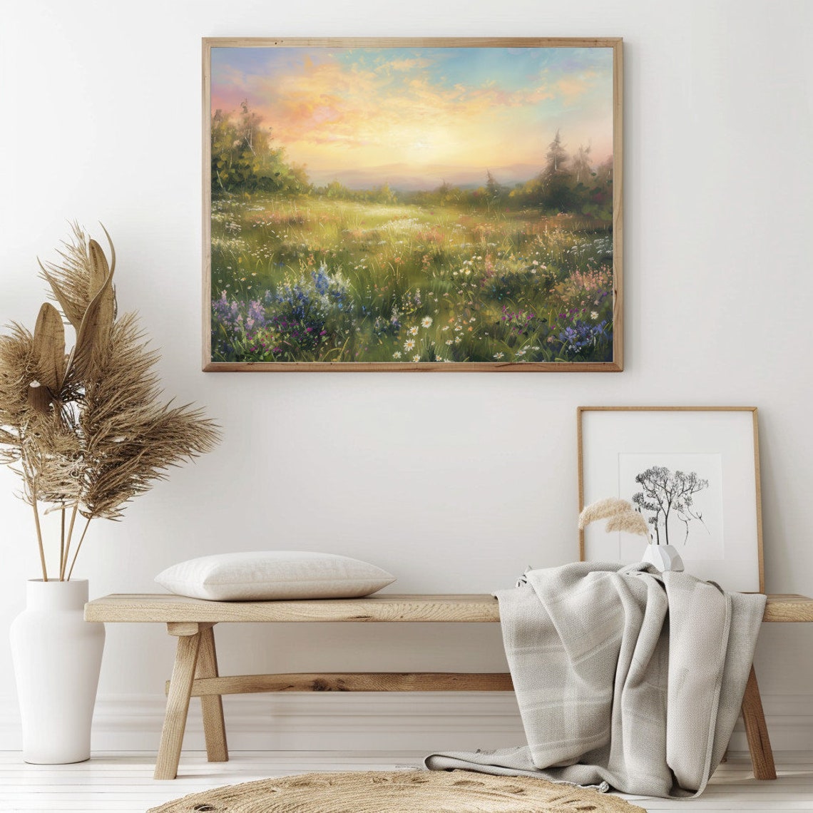 Wildflower Meadow At Sunset With Pastel Sky Oil Painting Poster - Image 2