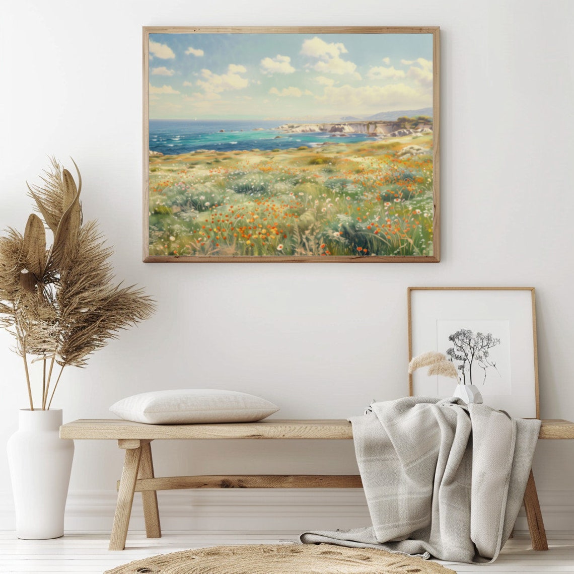 Orange Coastal Wildflowers On A Rocky Plateau Above The Sea Poster - Image 2