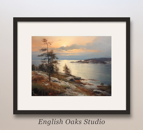 Fall Muted Palette Alaska Mountains Cliff Oil Paintings Vintage Neutral Alpine Wall Art Print