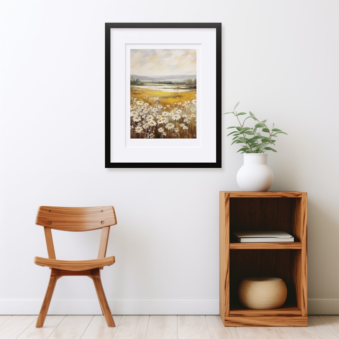 Spring Daisy Field Beside a Golden River Vintage Oil Painting Poster - Image 2