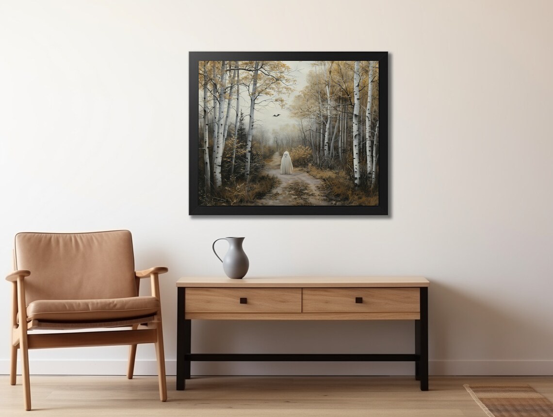 Cute Ghost Birch Forest Halloween Art Print - Image 2