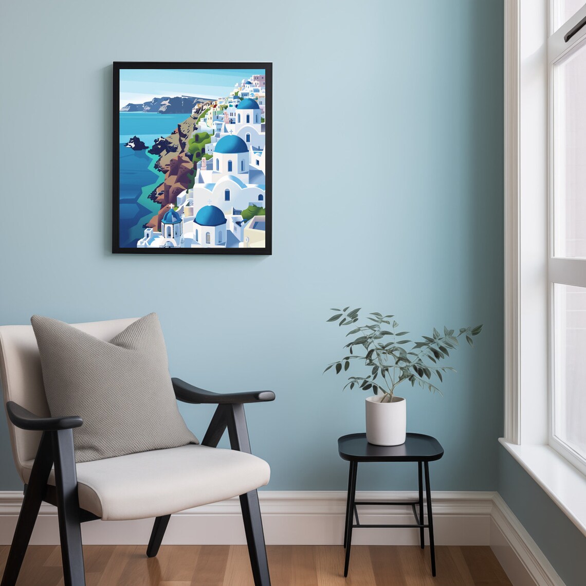 Santorini Greece Blue Domes Aegean Sea White Village Travel Poster - Image 2