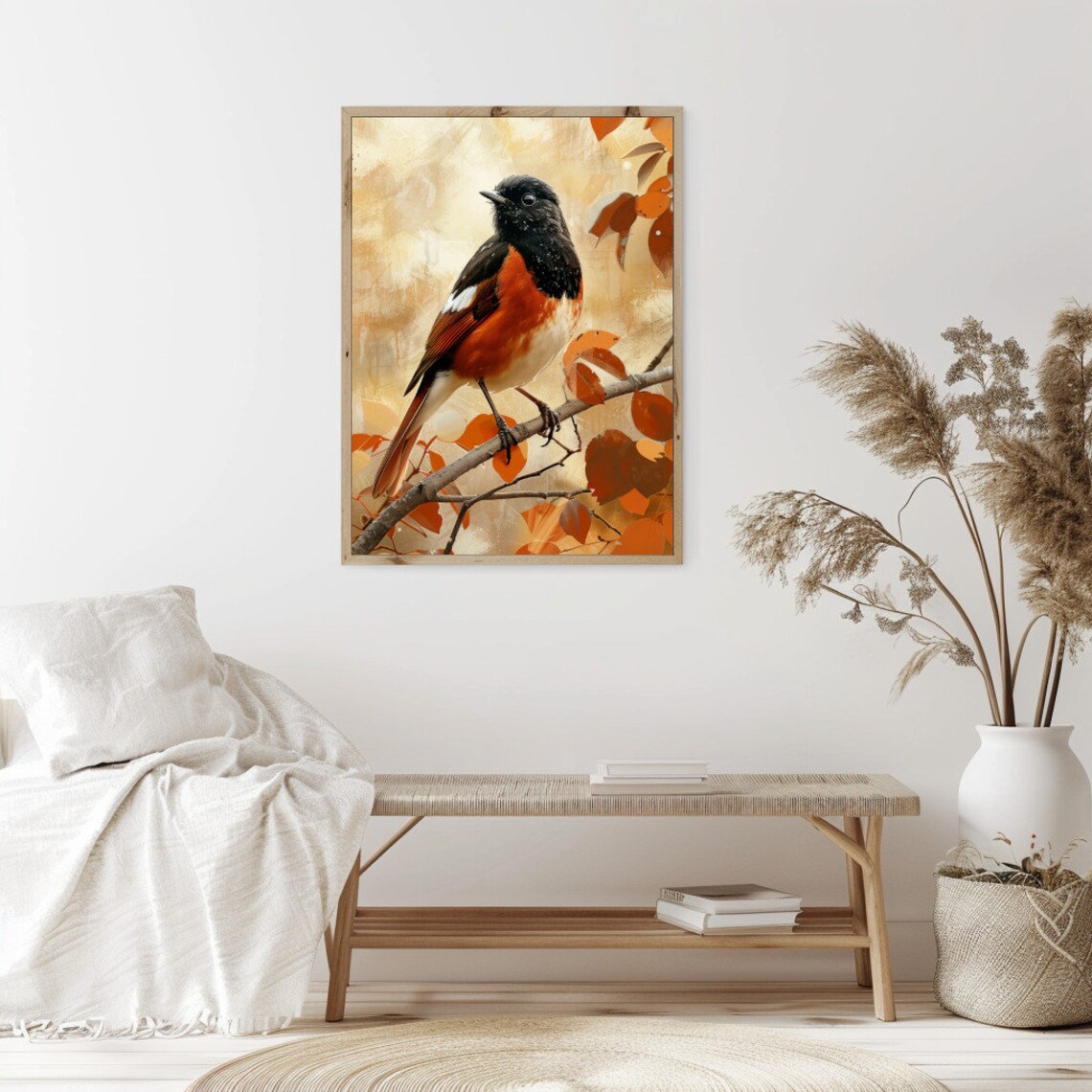 Neutral Vintage Bird Perched On Branch Art Print - Image 2