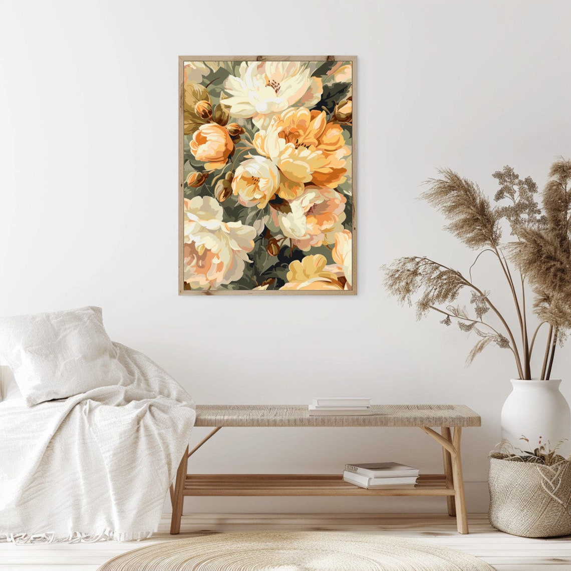 Golden Peonies Vintage Painterly Floral Warm Botanical Painting Poster - Image 2