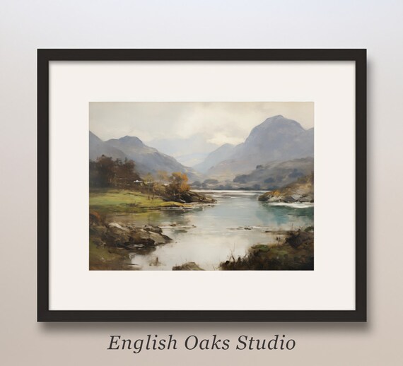 Autumn Trees by a Misty Mountain Lake Vintage Landscape Poster