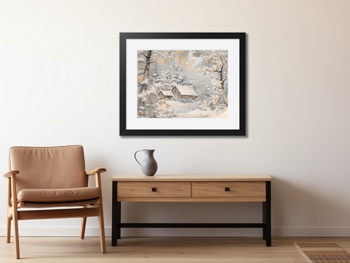 Winter Cabin In Snowy Woods Vintage Landscape Painting Poster - Image 2