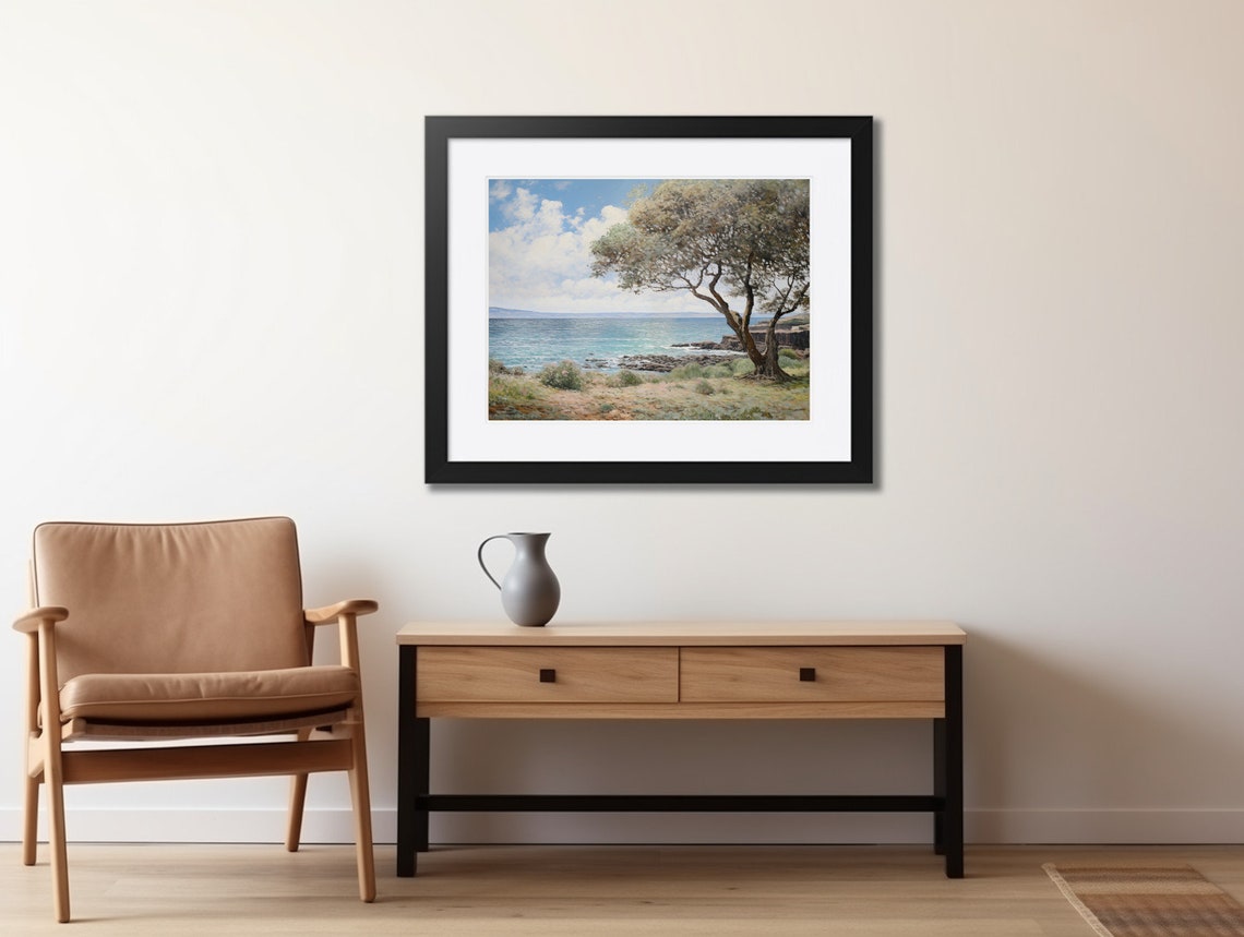 Greek Olive Tree on Coastal Cliffs Mediterranean Seascape Poster - Image 2