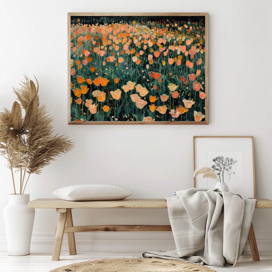 Orange And Yellow Tulips In Bloom Against A Dark Night Garden Poster - Image 2