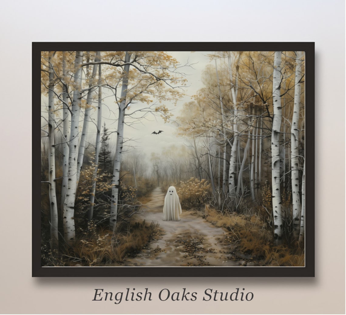 Cute Ghost Birch Forest Halloween Art Print