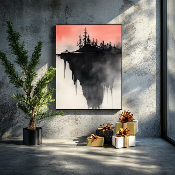 Forest Landscape Wall Art Sunset Mountain Canvas Print Modern Nature Painting Black And White Home Decor Large