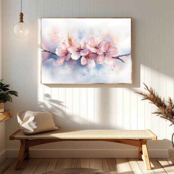 Beautiful Floral Wall Art Cherry Blossom Print Pink Flowers Canvas Modern Decor Home Office Botanical Poster