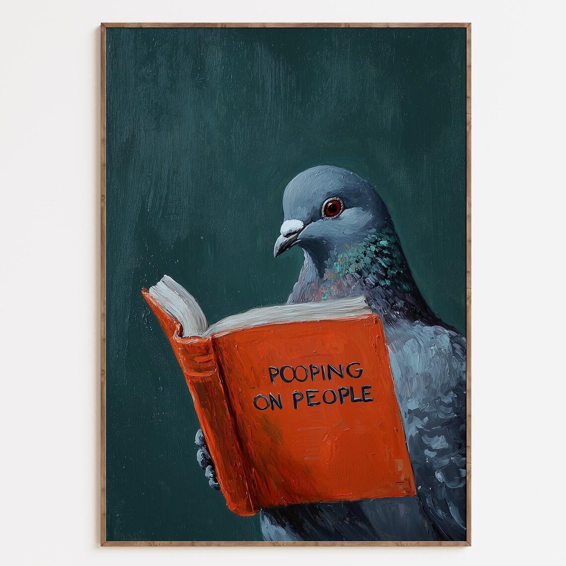 Pigeon Reading Pooping on People Humorous Bird Print