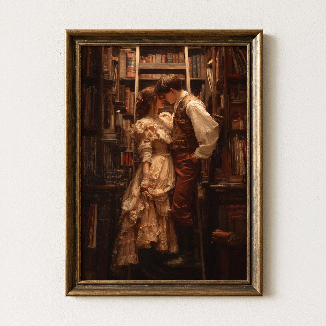 Victorian Couple Embracing In Candlelit Library Dark Romance Poster