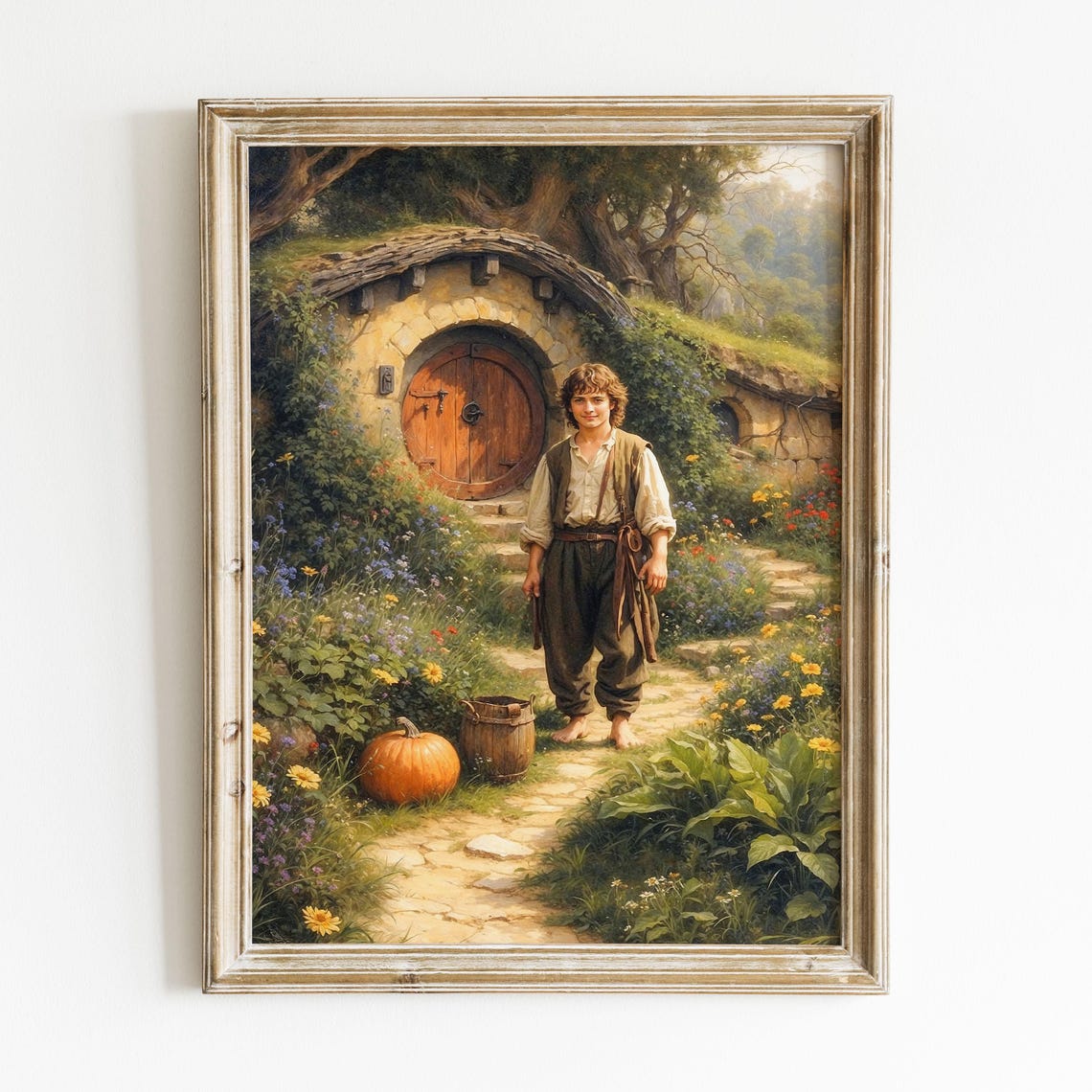 Home Sweet In The Shire Fantasy House Flower Garden Oil Painting Lotr Inspired Fine Art Print