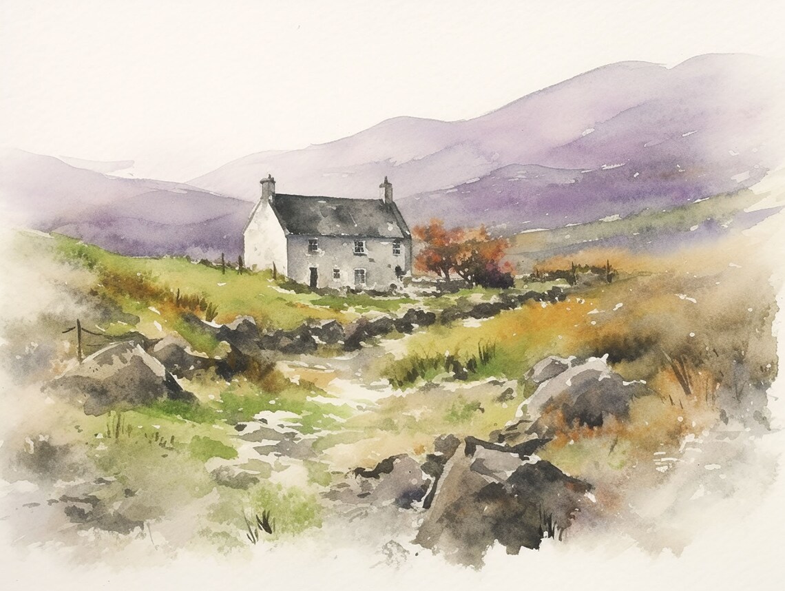 Irish Thatched Cottage Painting, County Donegal Landscape