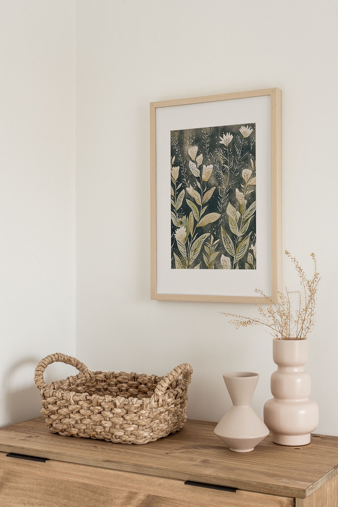 Elegant White Botanical Blooms on Moody Dark Background Wall Art - Image 2