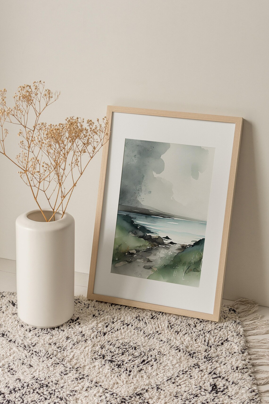 Giants Causeway Ireland Moody Coast Watercolor Seascape Poster - Image 3