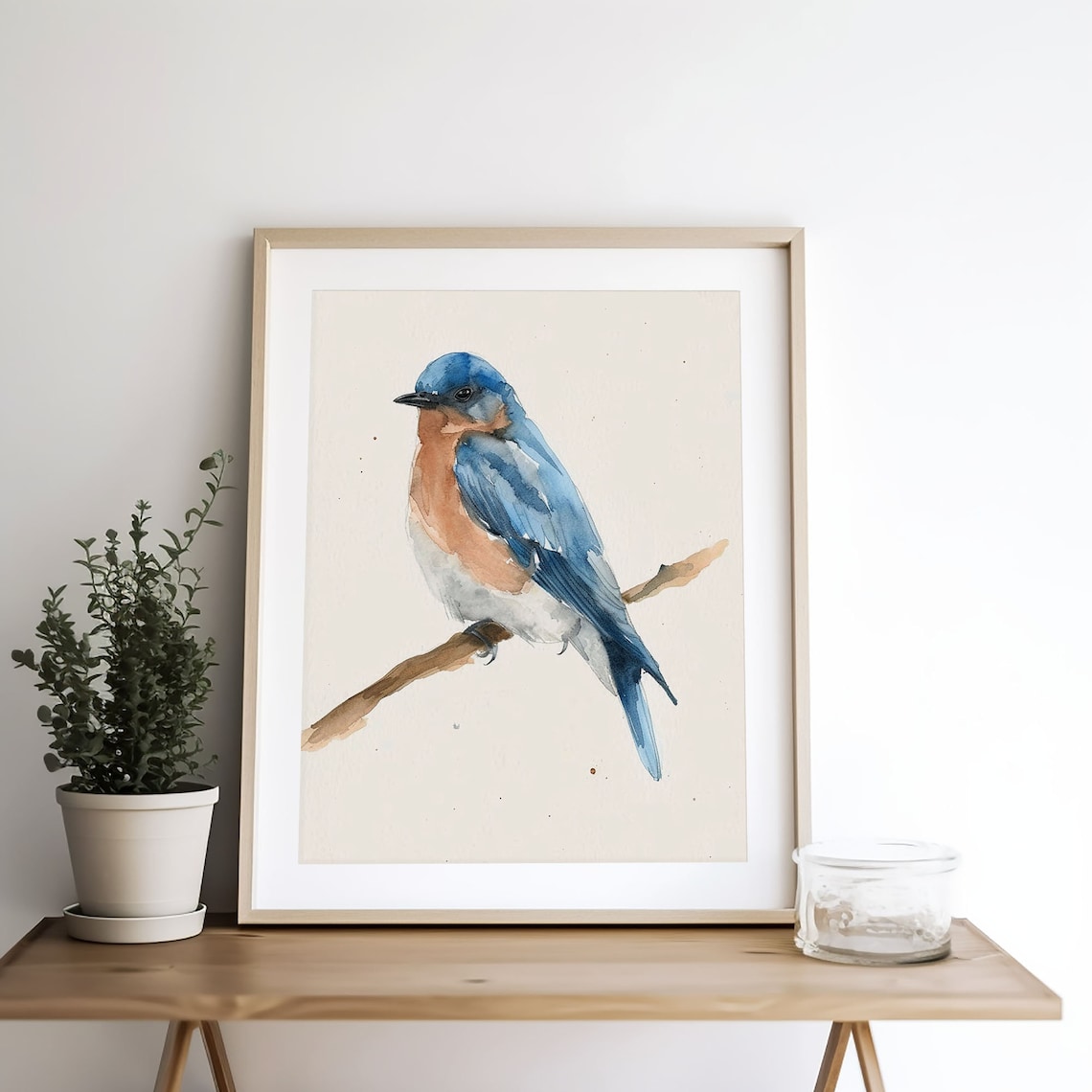Eastern Blue Bird Minimalist Watercolor Art Print - Image 3