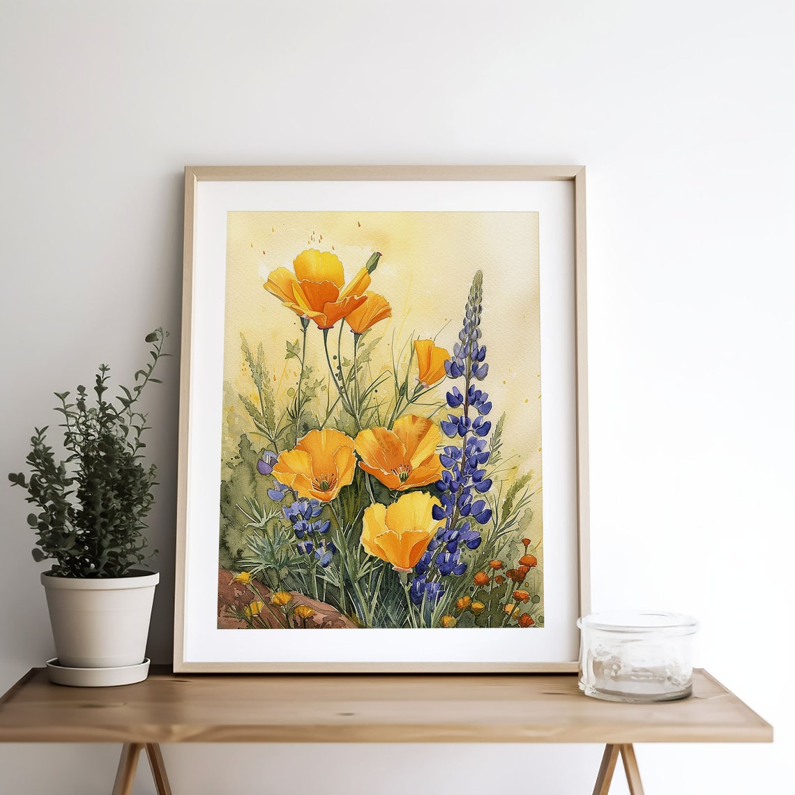 California Poppy Painting Lupine Watercolor Art Print Flower Meadow Wall Art Spring Floral Wall Art Countryside Painting - Image 3