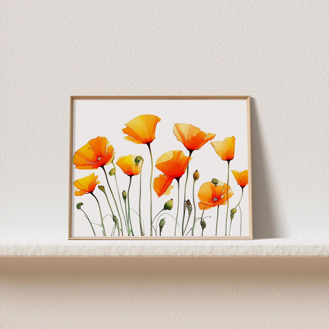 California Poppy Watercolor Print, Neutral Floral Art - Image 4