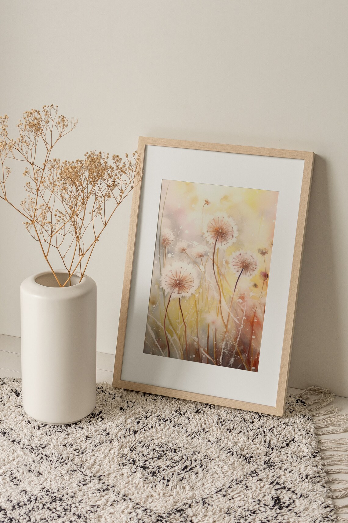 Dandelions Watercolor Neutral Floral Art Print - Image 4