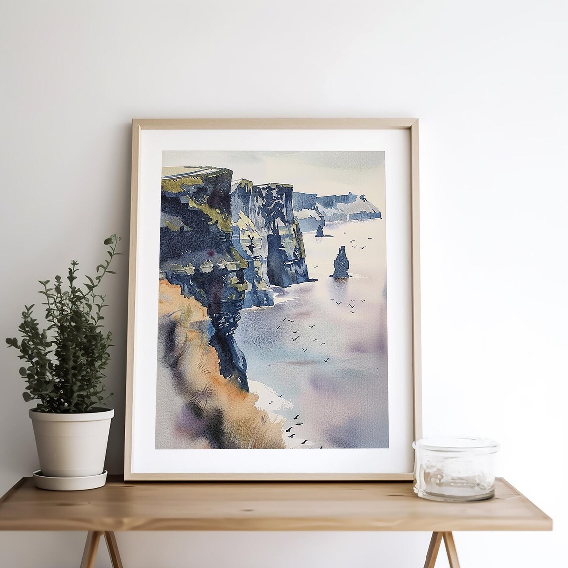 Cliffs of Moher Sunrise Sea Stacks and Seabirds Watercolor Ireland Poster - Image 5