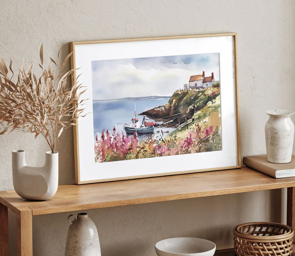 Howth Coastal Watercolor Art Print, Ireland Seascape - Image 3