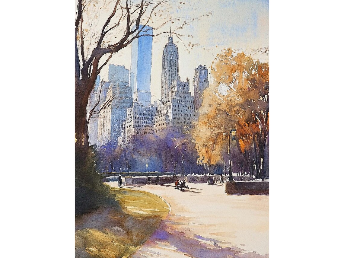 Central Park NYC Watercolor Art Print, Travel Poster