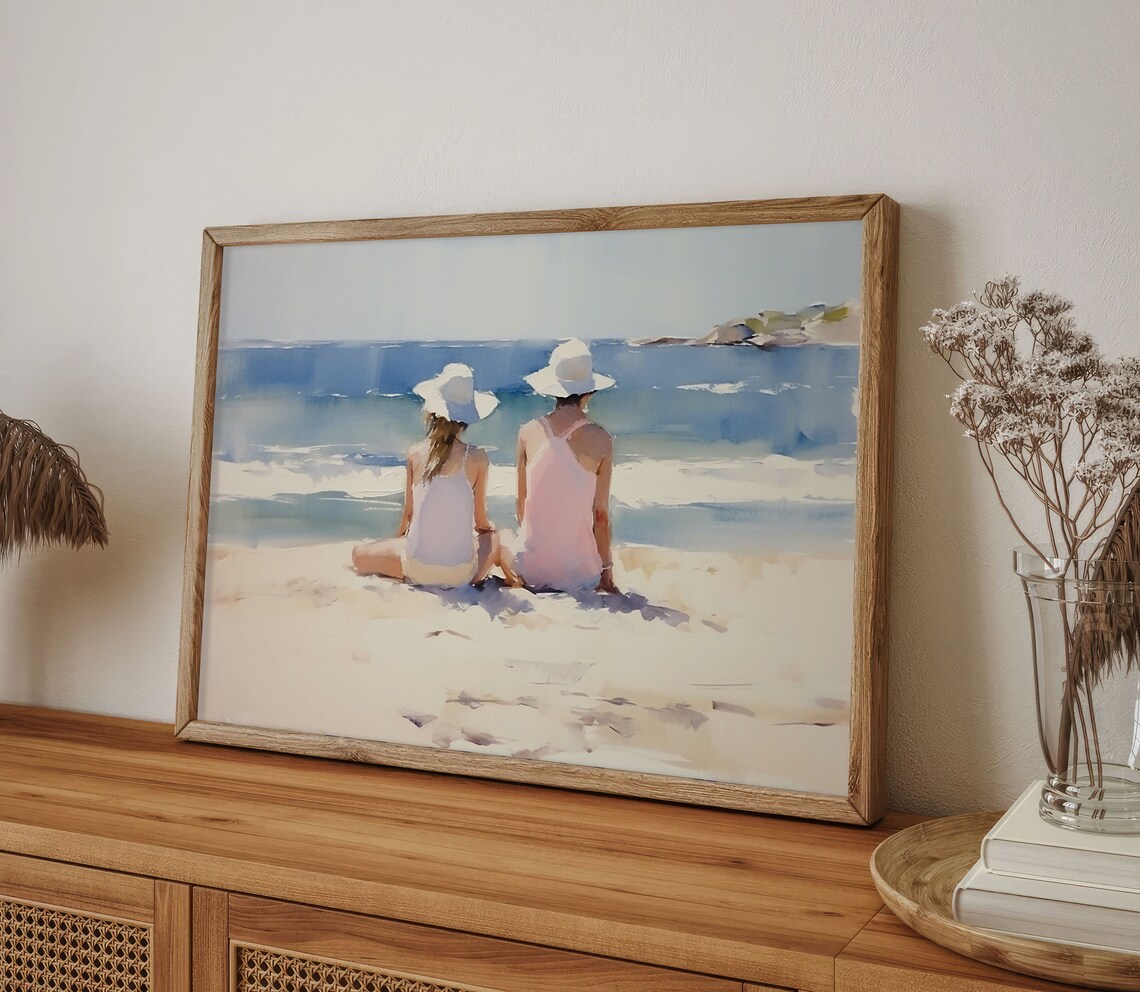 Two Sisters Painting Naples Beach Coastal Watercolor Print - Image 5
