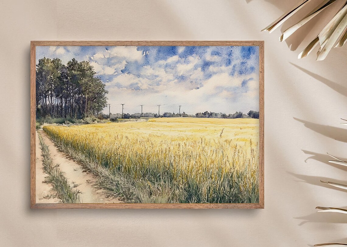 Indiana Watercolor Landscape Art Print, Golden Field Path - Image 4