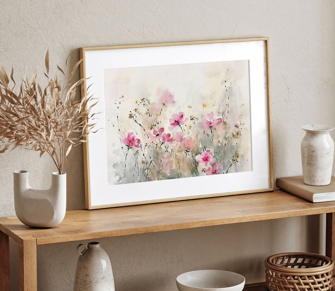 Pink Daisy Watercolor Art Print, Floral Meadow - Image 3