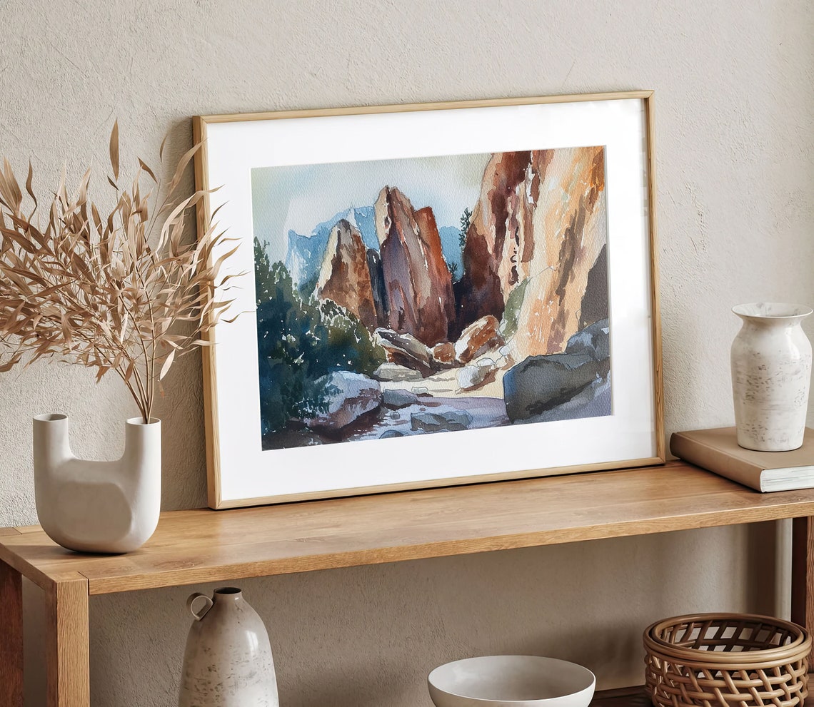 Red Sandstone Rock Canyon Formations Desert Stream Watercolor Poster - Image 5