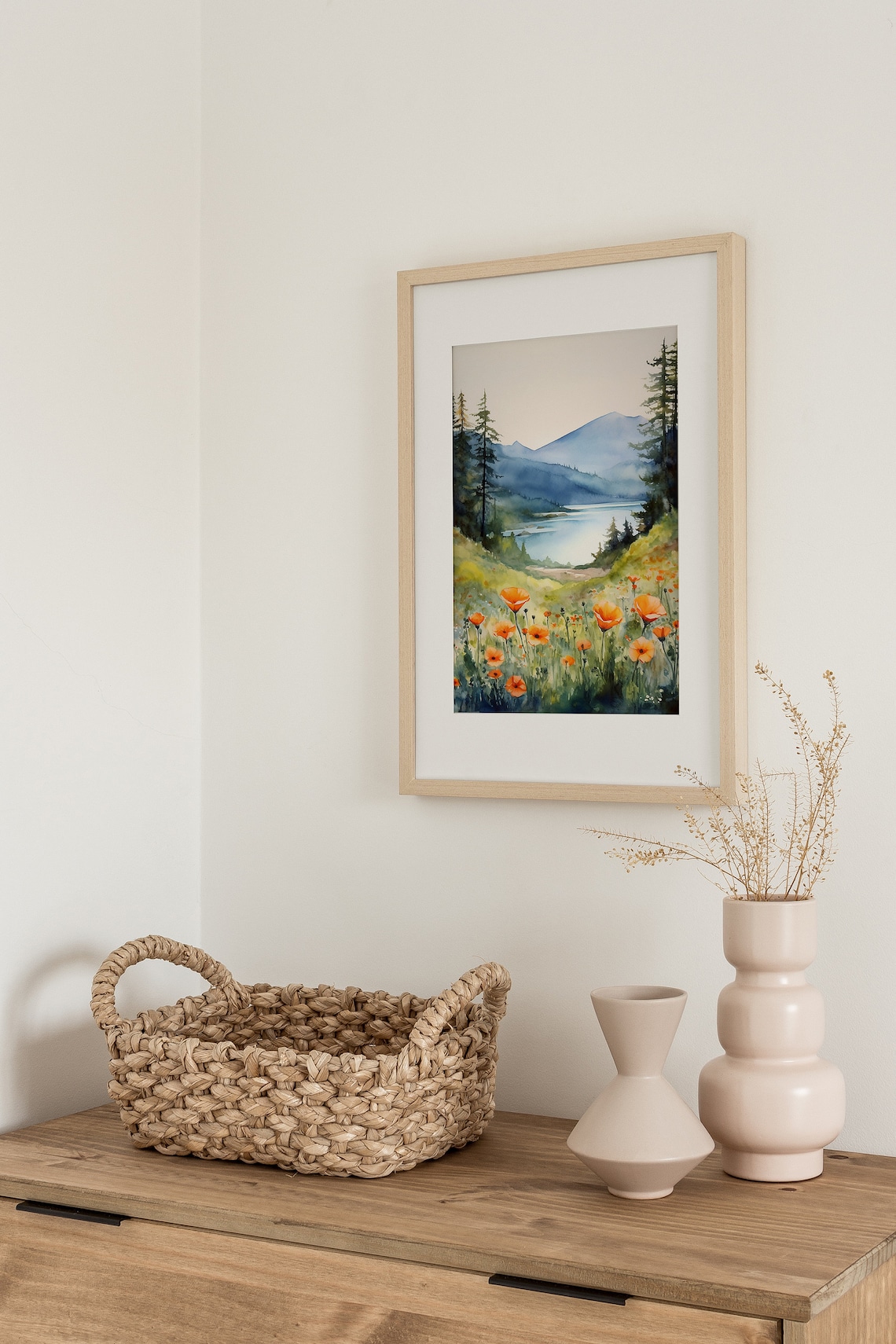 Columbia Gorge Watercolor Mountain River Art Print - Image 2