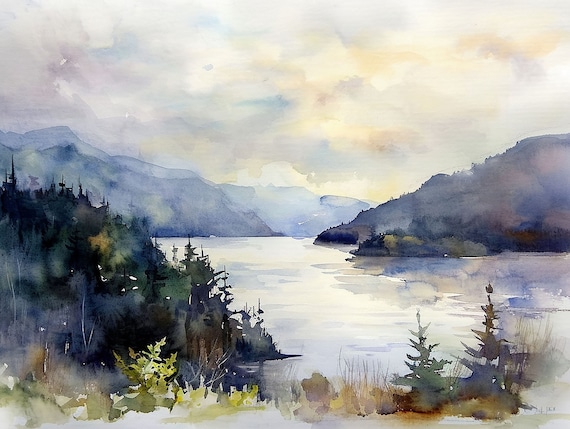 Hood River Columbia Gorge Watercolor Art Print