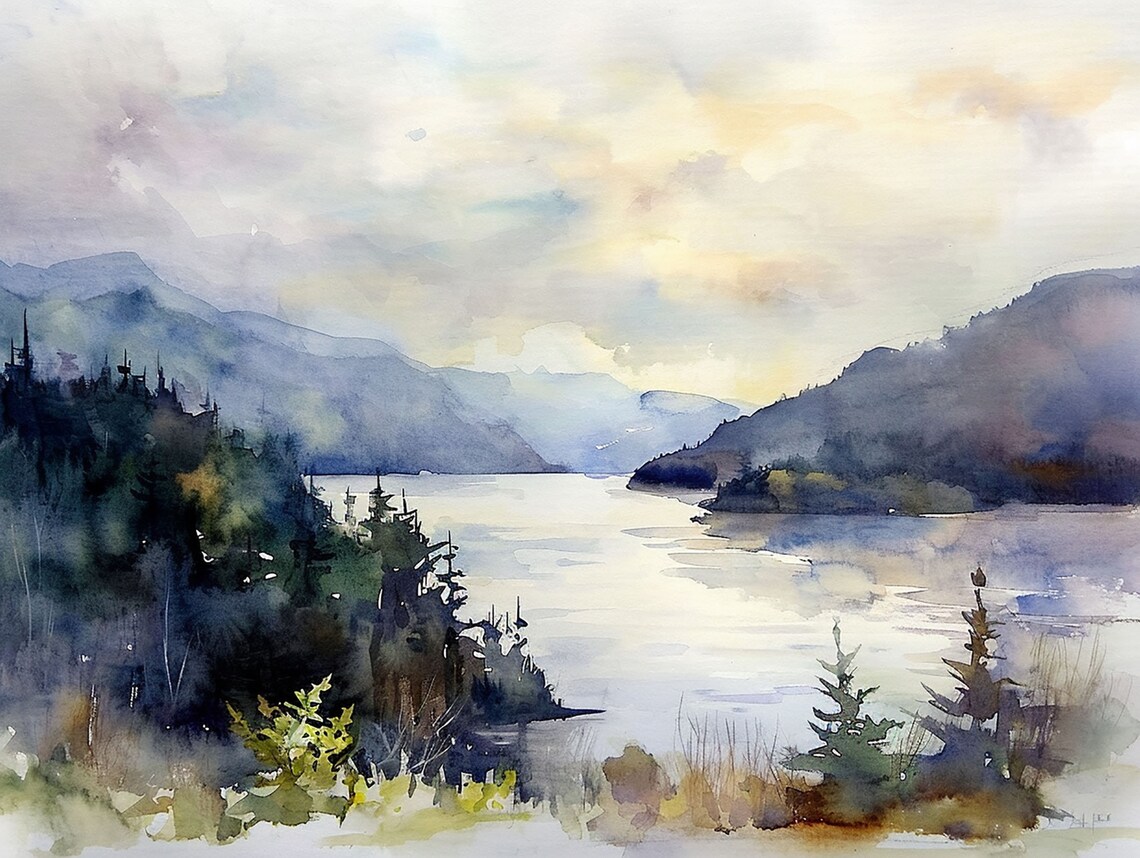Hood River Columbia Gorge Watercolor Art Print