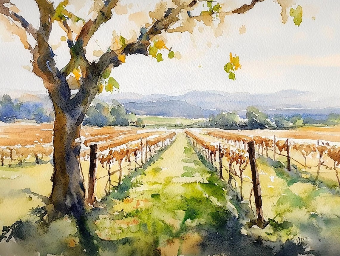 Willamette Valley Watercolor Art Print, Oregon Landscape