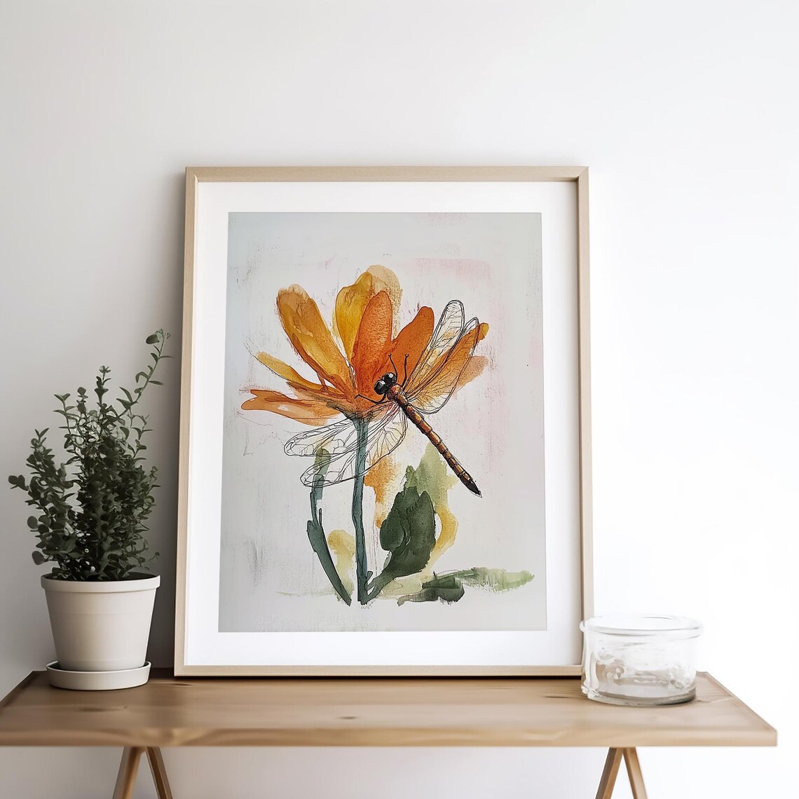 Dragonfly Watercolor Wildflower Meadow Art Print - Image 4